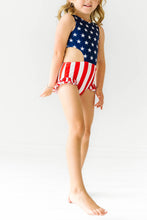 Load image into Gallery viewer, American Flag girls one piece swimsuit