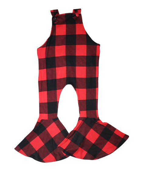 RED PLAID BELL OVERALLS