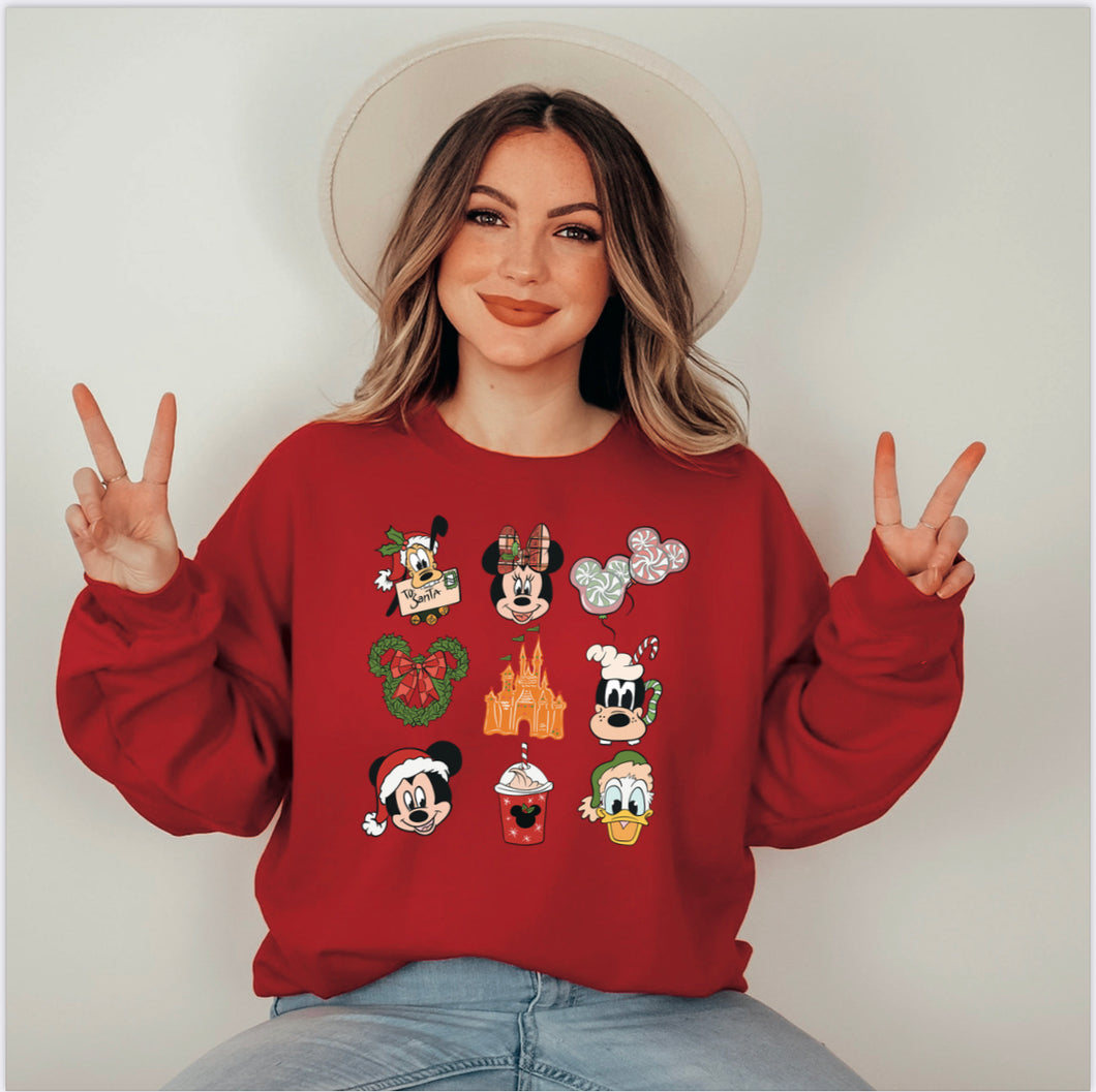 Mickey holiday collage Adult Crew Neck