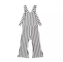 Load image into Gallery viewer, BLACK STRIPED FLARE OVERALLS