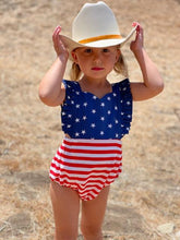 Load image into Gallery viewer, PATRIOTIC CROSS BACK BUBBLE ROMPER